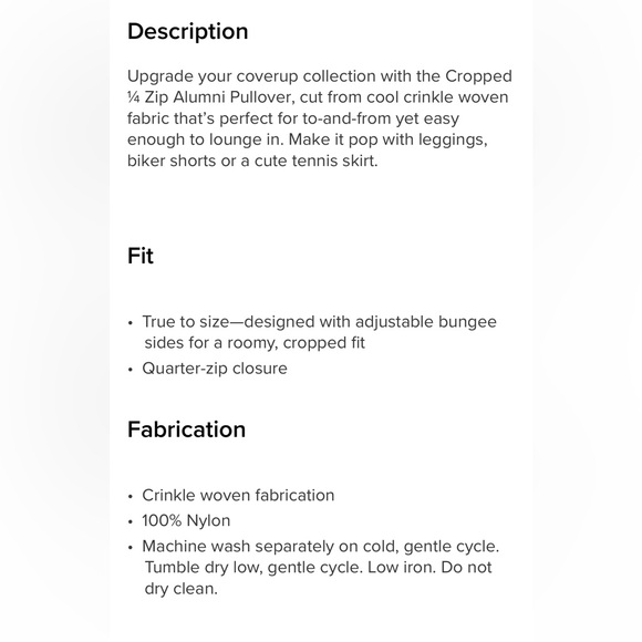 Alo Yoga NWT Cropped 1/4 Zip Alumni Pullover Lightweight Jacket in White Size L - Picture 6 of 12